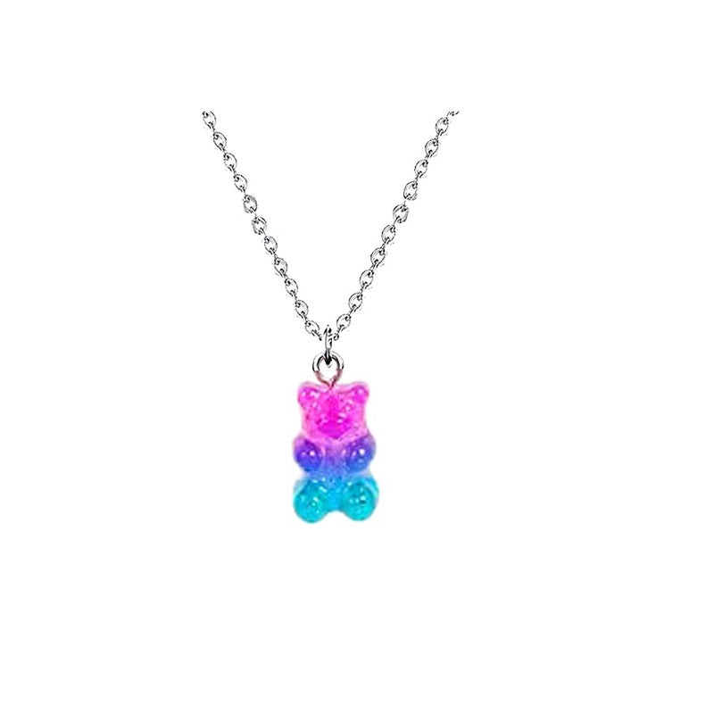 RUIZHEN Mix Multi-color Resin Gummy Bear Pendant Necklace Stainless Steel Chain(rose red) - Image 1